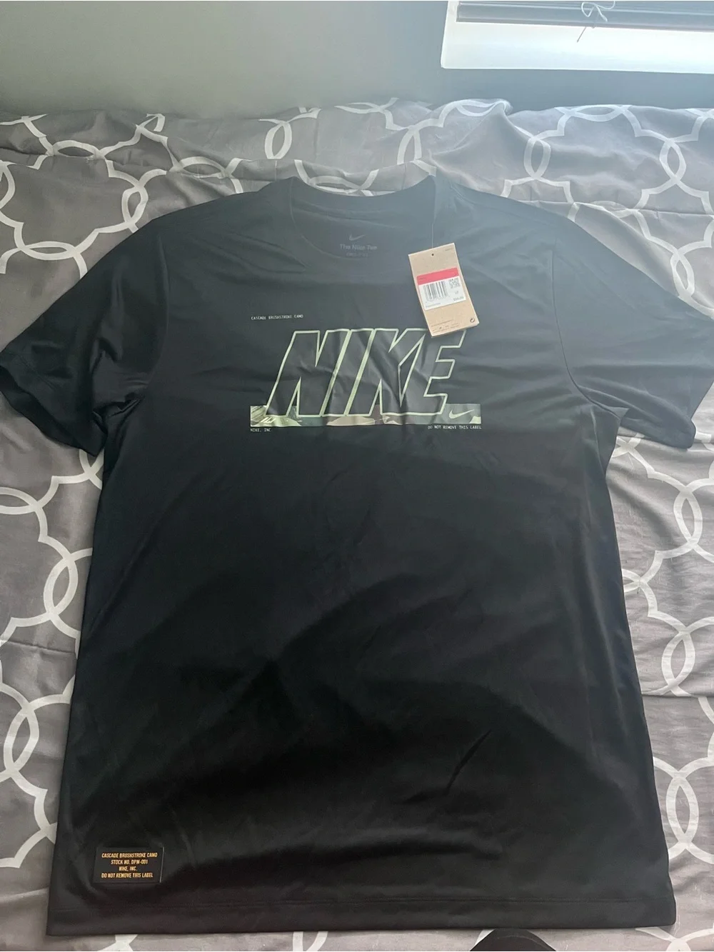 Nike Men’s Black Short-Sleeve Logo Tee with Olive Accent
